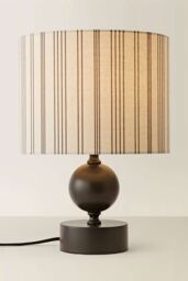 ValueLights Anthony Candlestick Table Lamp with Linen Stripe Lamp Shade & Bulb in Nude - thumbnail 3