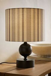 ValueLights Anthony Candlestick Table Lamp with Linen Stripe Lamp Shade & Bulb in Nude - thumbnail 1