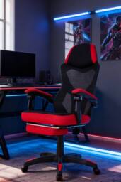 Living and Home Ergonomic High Back Gaming Office Chair with Footrest - Red & Black