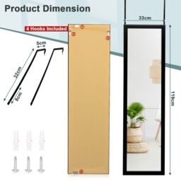 Costway Full Length Mirror Full Body Over the Door Dressing Mirror Door & Wall Hanging in Black - thumbnail 2