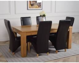 Thats Furniture Dakot 182 x 92cm Oak Large Dining Table & 6 Lola Leather Chairs in Black - Size: 182 x 92 cm - thumbnail 3