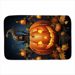 Warren Reed - Designer Spooy Pumpkin & Small Candles Sherpa Blanket in Orange - Size: Large - thumbnail 1