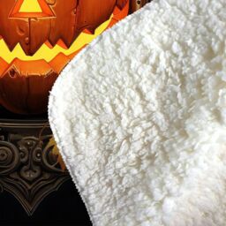 Warren Reed - Designer Spooy Pumpkin & Small Candles Sherpa Blanket in Orange - Size: Large - thumbnail 3