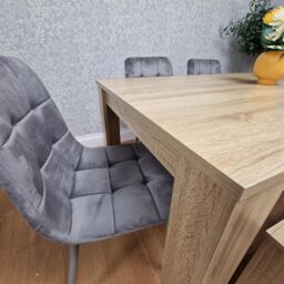 KOSY KOALA Oak Effect Dining Table Set With 4 Grey Velvet Chairs & Bench Dining Room Furniture in Brown - thumbnail 5