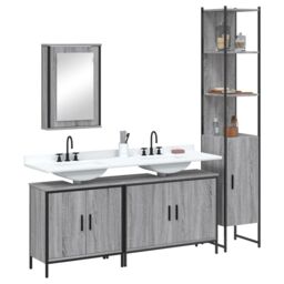 Berkfield Home 4 Piece Bathroom Furniture Set Grey Sonoma Engineered Wood - thumbnail 1