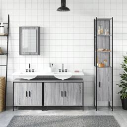 Berkfield Home 4 Piece Bathroom Furniture Set Grey Sonoma Engineered Wood - thumbnail 3