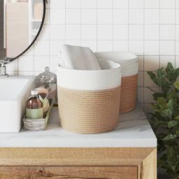 Berkfield Home Storage Baskets 2 pcs Brown & White √ò28x28 cm Cotton - Size: 28x28 cm - thumbnail 3