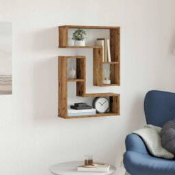 Berkfield Home Wall Cube Shelves 2 pcs Old Wood 50x15x50 cm Engineered Wood in Brown - Size: 50 x 15 x 50 cm - thumbnail 3