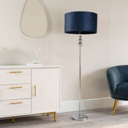 ValueLights Marissa Velvet Drum Shade with Chrome Stacked Ball Floor Lamp in Navy - thumbnail 4