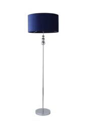 ValueLights Marissa Velvet Drum Shade with Chrome Stacked Ball Floor Lamp in Navy - thumbnail 6