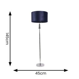 ValueLights Marissa Velvet Drum Shade with Chrome Stacked Ball Floor Lamp in Navy - thumbnail 5