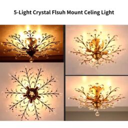 Garwarm 5 - Light 80cm Dimmable Crystal Semi Flush Mount in Gold - thumbnail 5