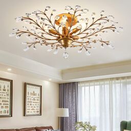 Garwarm 5 - Light 80cm Dimmable Crystal Semi Flush Mount in Gold - thumbnail 1