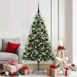 Berkfield Home Artificial Hinged Christmas Tree with Flocked Snow 180 cm in Green - thumbnail 1