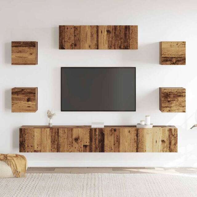 Berkfield Home Classic 7 Piece TV Cabinet Set Wall-mounted Old Wood Engineered Wood in Brown - image 1