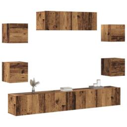 Berkfield Home Classic 7 Piece TV Cabinet Set Wall-mounted Old Wood Engineered Wood in Brown - thumbnail 4