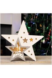 Netagon Battery Powered Light Up Wooden Christmas Star in Off-White