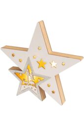 Netagon Battery Powered Light Up Wooden Christmas Star in Off-White - thumbnail 3