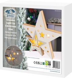 Netagon Battery Powered Light Up Wooden Christmas Star in Off-White - thumbnail 4