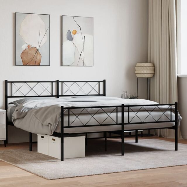 Berkfield Home Metal Bed Frame with Headboard & Footboard Black 140x190 cm - image 1