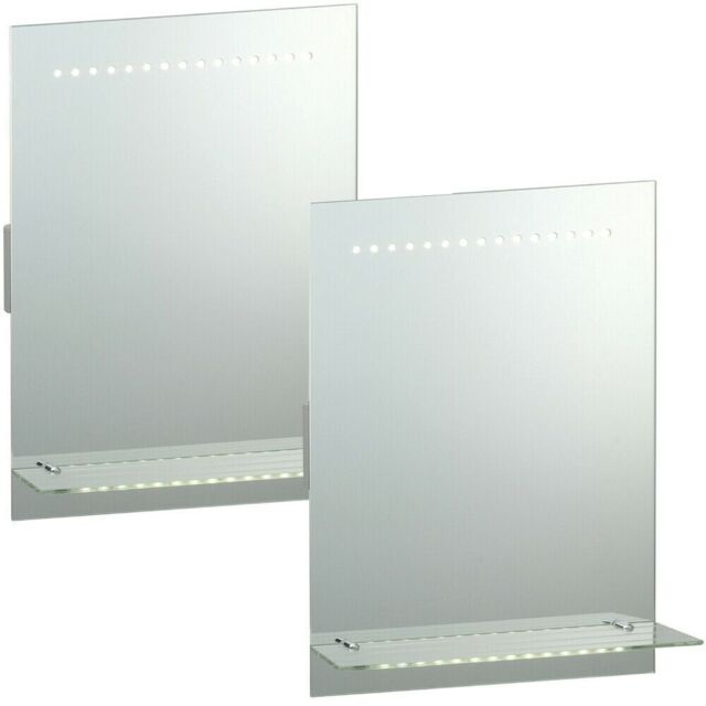 Loops 2 PACK IP44 LED Bathroom Mirror 50cm x 39cm Vanity Light Shelf & Shaver Socket - Size: 50 cm x 39 cm - image 1
