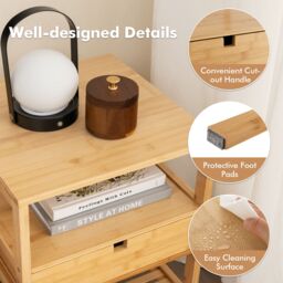 Costway Set of 2 Bamboo Nightstand 3 Tiers Bedside Table with Storage Drawer in Natural - thumbnail 6