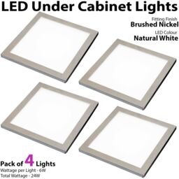 Loops 4x BRUSHED NICKEL Ultra-Slim Square Under Cabinet Kitchen Light & Driver Kit - Natural White LED in Metallics - thumbnail 3