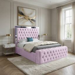Casani Loweswater Mirror Upholstered Pink Soft Velvet Designer Bed Frame - Size: King