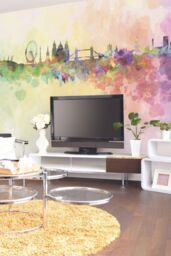 Origin Murals Watercolour London Skyline Wall Mural - Size: W350 cm x H280 cm - thumbnail 1