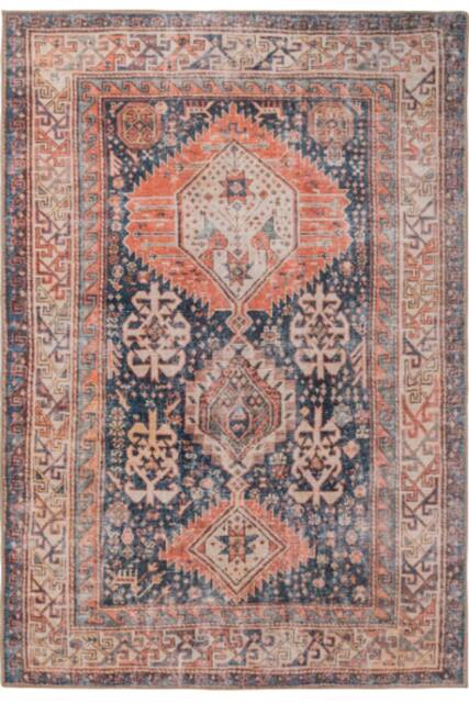 Kukoon Terracotta Blue Distressed Persian Style Non Slip Washable Low Pile Rug - Size: 60 cm x 240 cm - image 1