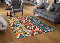 Benjamin Tate Design Colorful Pattern In Tribal Style Rug in Natural - Size: Large - thumbnail 2