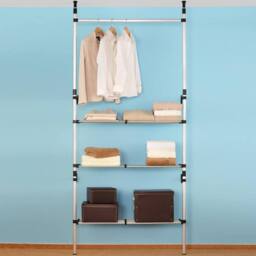 Berkfield Home Telescopic Wardrobe System with Rods & Shelf Aluminium in Silver - thumbnail 5
