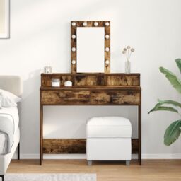 Berkfield Home Dressing Table with LED Lights¬†Smoked Oak 100x41x140 cm in Brown - Size: 100 x 41 x 140 cm - thumbnail 1