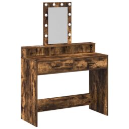 Berkfield Home Dressing Table with LED Lights¬†Smoked Oak 100x41x140 cm in Brown - Size: 100 x 41 x 140 cm - thumbnail 2