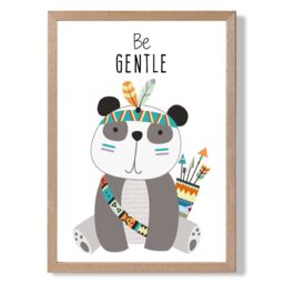 ARTZE Be Gentle Panda Tribal Animal Quote Framed Print SIZE: A4 with Oak Frame in Grey - Size: A3 - thumbnail 1