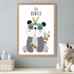 ARTZE Be Gentle Panda Tribal Animal Quote Framed Print SIZE: A4 with Oak Frame in Grey - Size: A3 - thumbnail 2