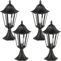 Loops 4 PACK IP44 Outdoor Pedestal Light Black & Silver Patina Lantern 1x 60W E27