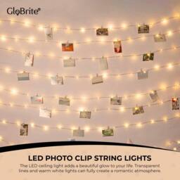 Globrite 50 LED Battery Fairy Lights w/Photo Pegs & String - Battery Operated in Warm White - thumbnail 4