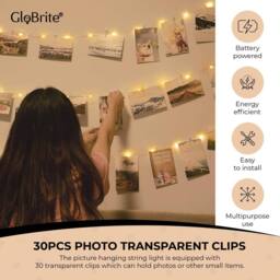 Globrite 50 LED Battery Fairy Lights w/Photo Pegs & String - Battery Operated in Warm White - thumbnail 6