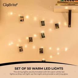 Globrite 50 LED Battery Fairy Lights w/Photo Pegs & String - Battery Operated in Warm White - thumbnail 5