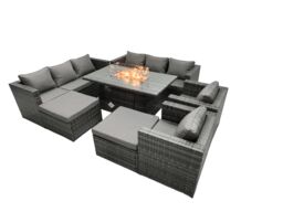 Fimous Rattan Garden Furniture Firepit Dining Set 10 Seater Lounge Sofa Table Set with 2 big Footstool in Dark Grey - thumbnail 2