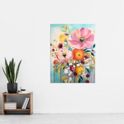 "Artery8 Teal Pink Yellow Flowers Bright Elegant Oil Painting Vibrant Spring Blooms Extra Large XL Unframed Wall Art Poster Print - Size: W24"" x H32""" - thumbnail 4