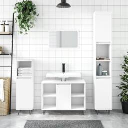 Berkfield Home Modern 3 Piece Bathroom Furniture Set White Engineered Wood - thumbnail 2