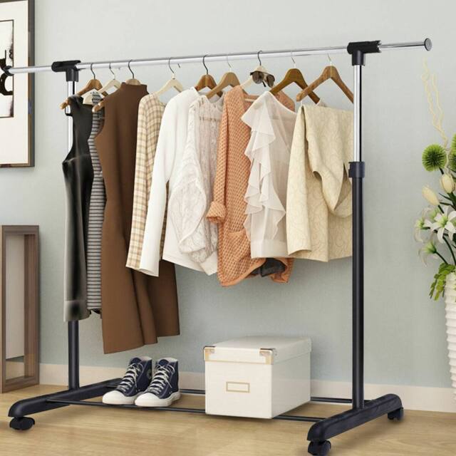 CASART Height-Adjustable Rolling Clothes Rack Pull-out Clothes Rail in Black - image 1