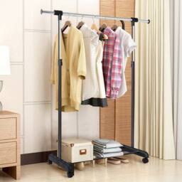 CASART Height-Adjustable Rolling Clothes Rack Pull-out Clothes Rail in Black - thumbnail 7