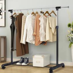CASART Height-Adjustable Rolling Clothes Rack Pull-out Clothes Rail in Black