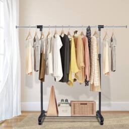 CASART Height-Adjustable Rolling Clothes Rack Pull-out Clothes Rail in Black - thumbnail 6