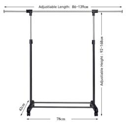 CASART Height-Adjustable Rolling Clothes Rack Pull-out Clothes Rail in Black - thumbnail 3