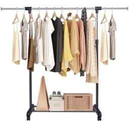 CASART Height-Adjustable Rolling Clothes Rack Pull-out Clothes Rail in Black - thumbnail 8