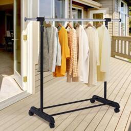 CASART Height-Adjustable Rolling Clothes Rack Pull-out Clothes Rail in Black - thumbnail 2